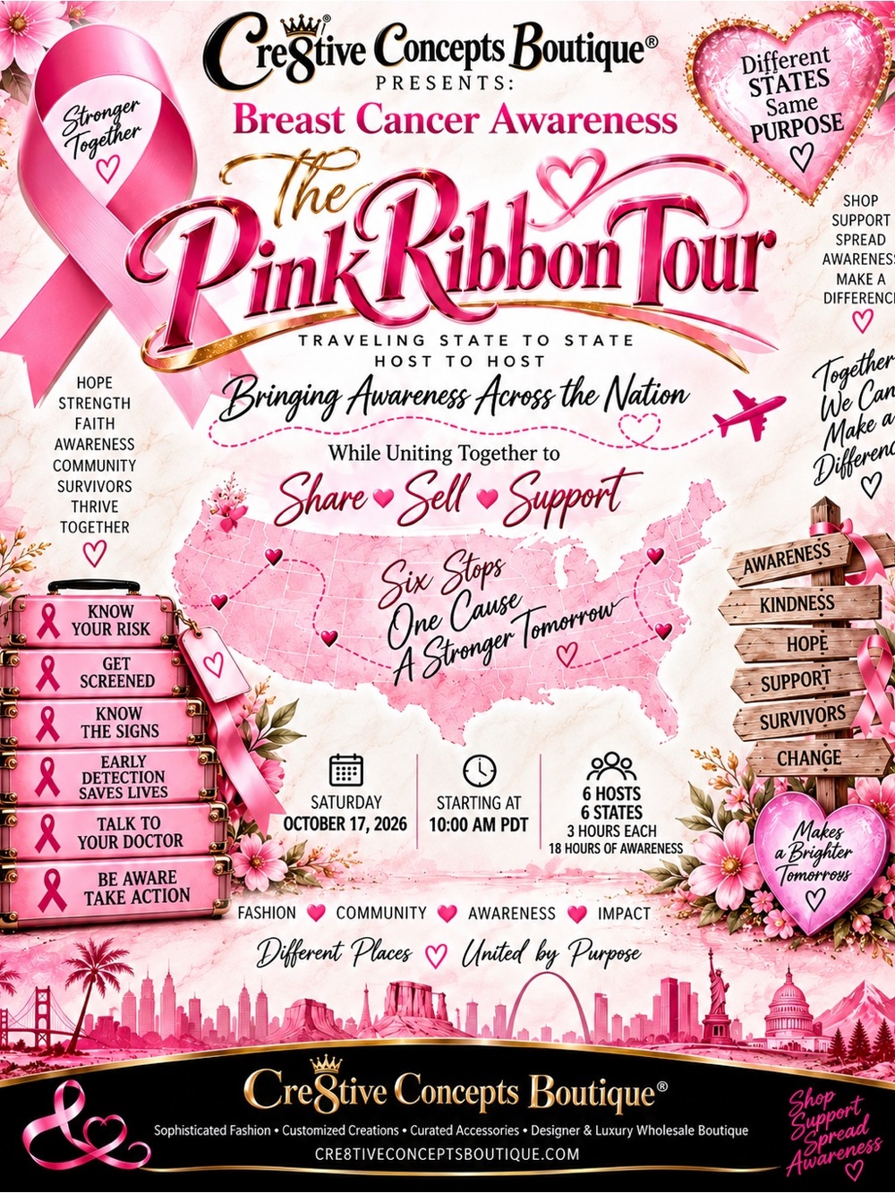 Sign ⬆️ Join us for The Pink Ribbon Tour 🎀 Breast Cancer Awareness 6 Host/States - Picture 2 of 4